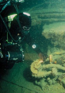 Diver exploring the wreck